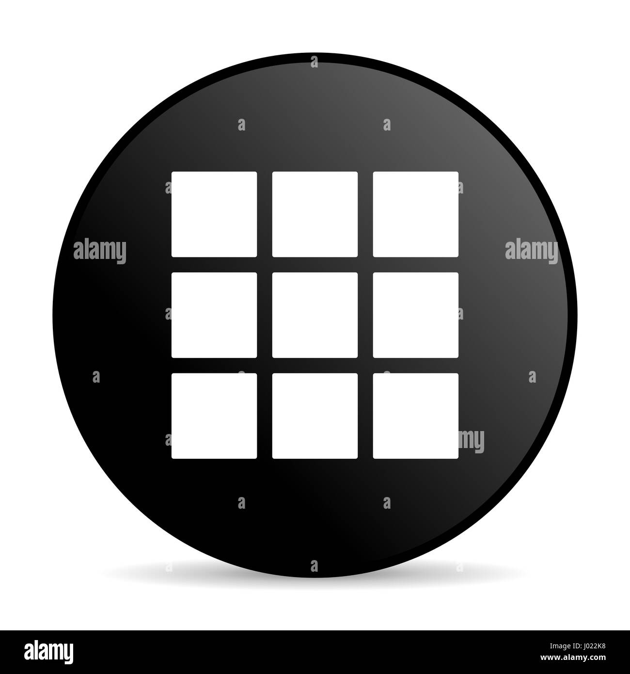 Thumbnails grid black color web design round internet icon on white background. Stock Photo
