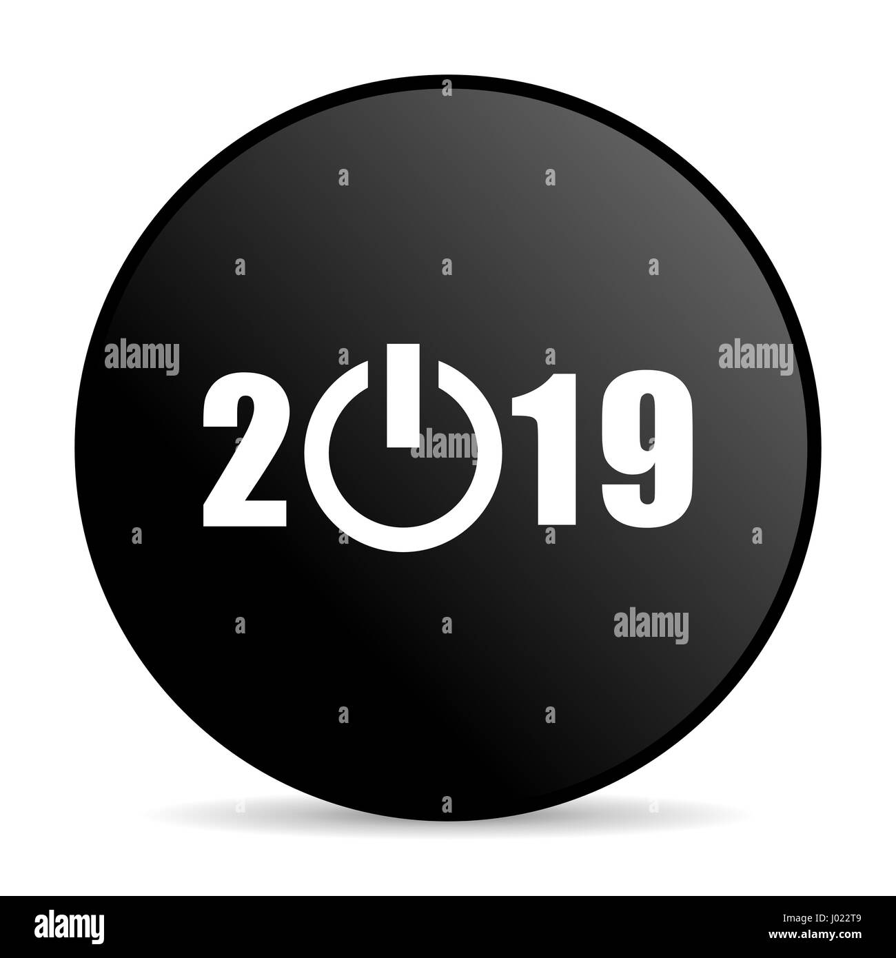 New year 2019 black color web design round internet icon on white background. Stock Photo