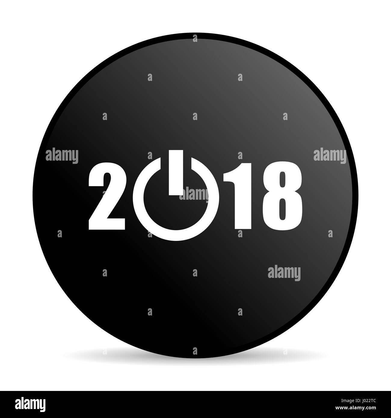 New year 2018 black color web design round internet icon on white background. Stock Photo
