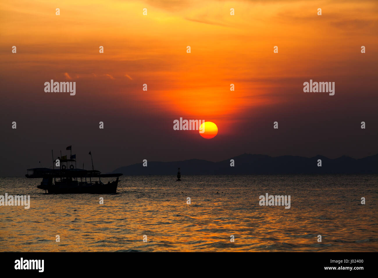 Fishing boat in Thailand. Silhouette of Fishing Boat on Sunrise Stock ...