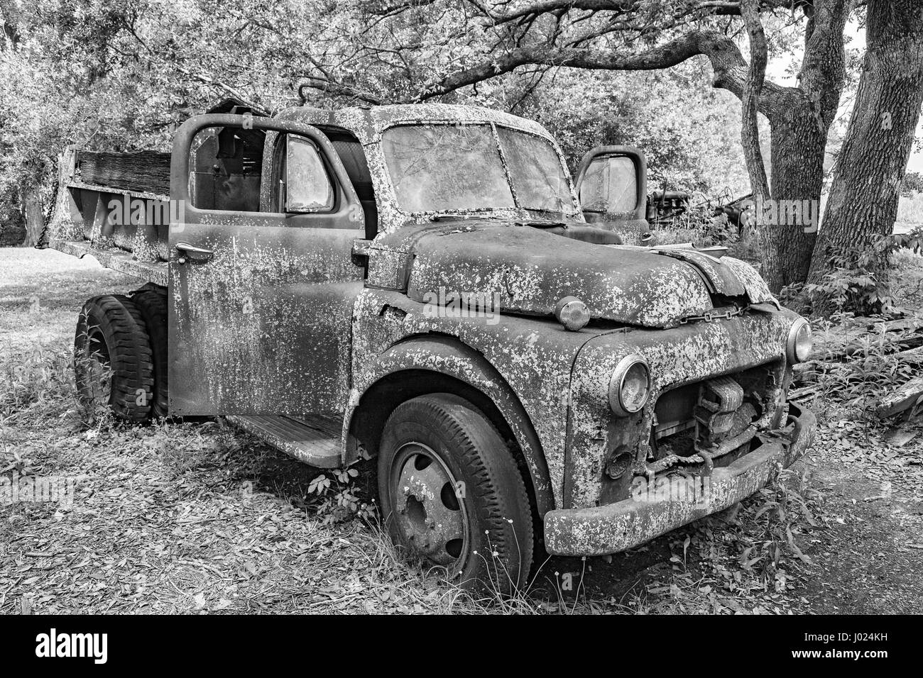 Louisiana, Thibodaux, Laurel Valley sugar plantation museum, antique truck, monochrome Stock Photo