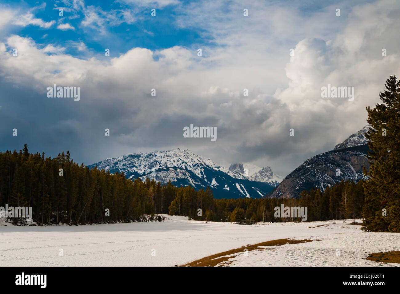 Snowshoeing Johnson Lake in Banff National Park Alberta Canada in