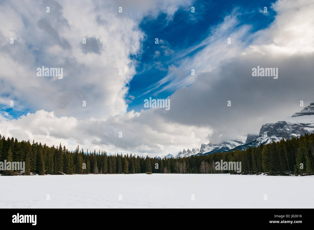 Snowshoeing Johnson Lake in Banff National Park Alberta Canada in