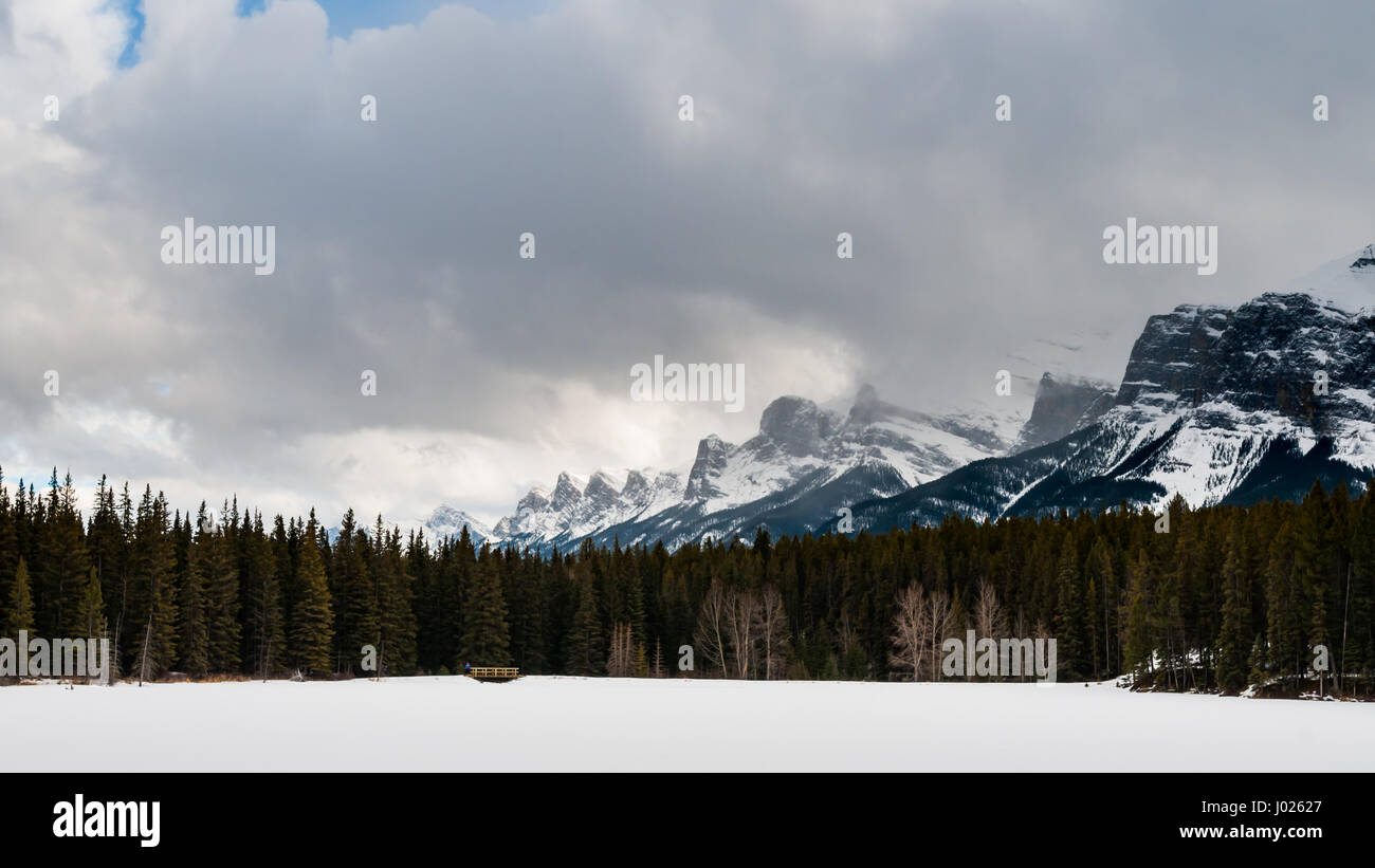 Snowshoeing Johnson Lake in Banff National Park Alberta Canada in