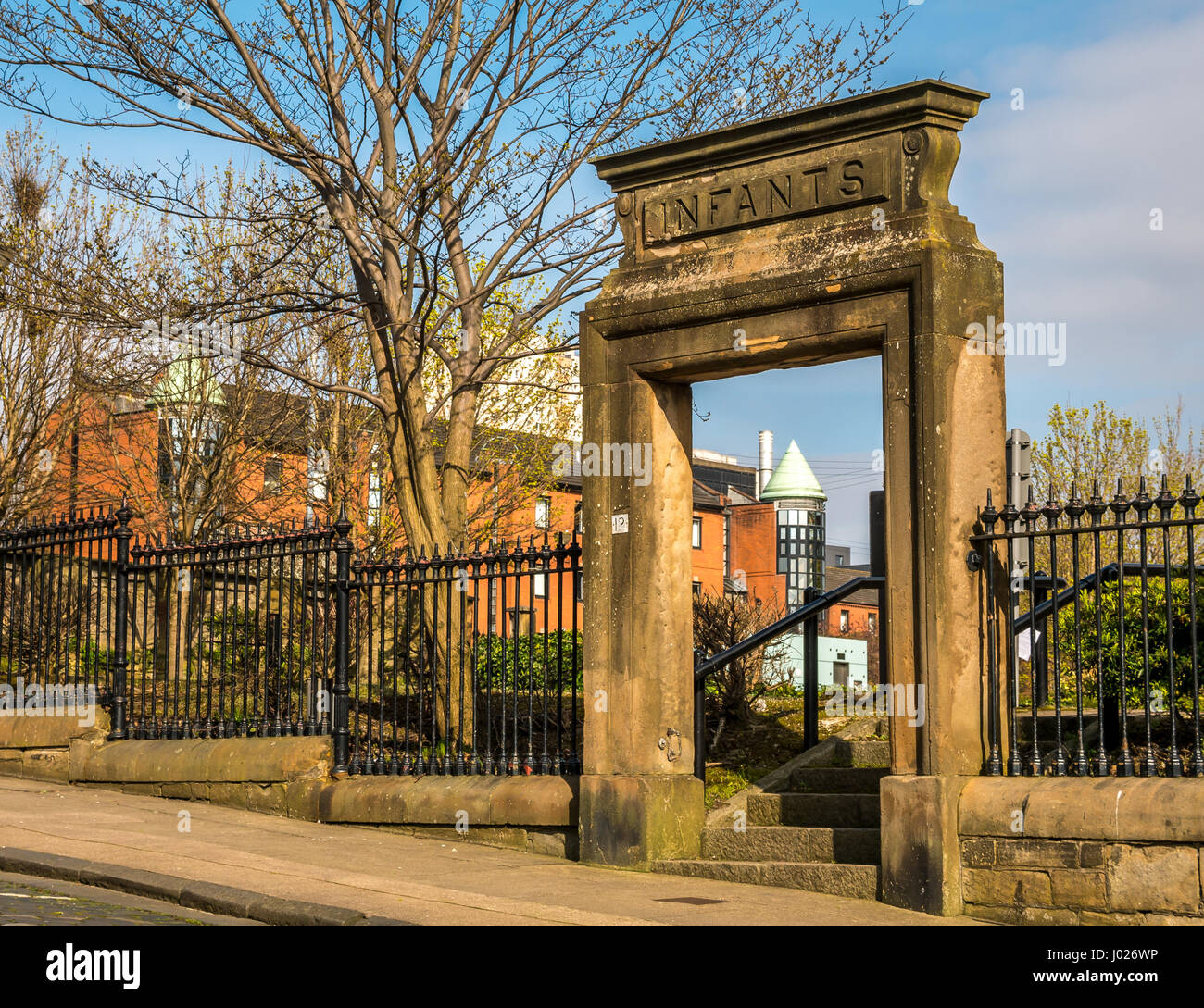 Only remains of Rottenrow Glasgow Maternity Hospital, infants entrance, where fathers saw new born babies for the first time, Glasgow, Scotland, UK Stock Photo