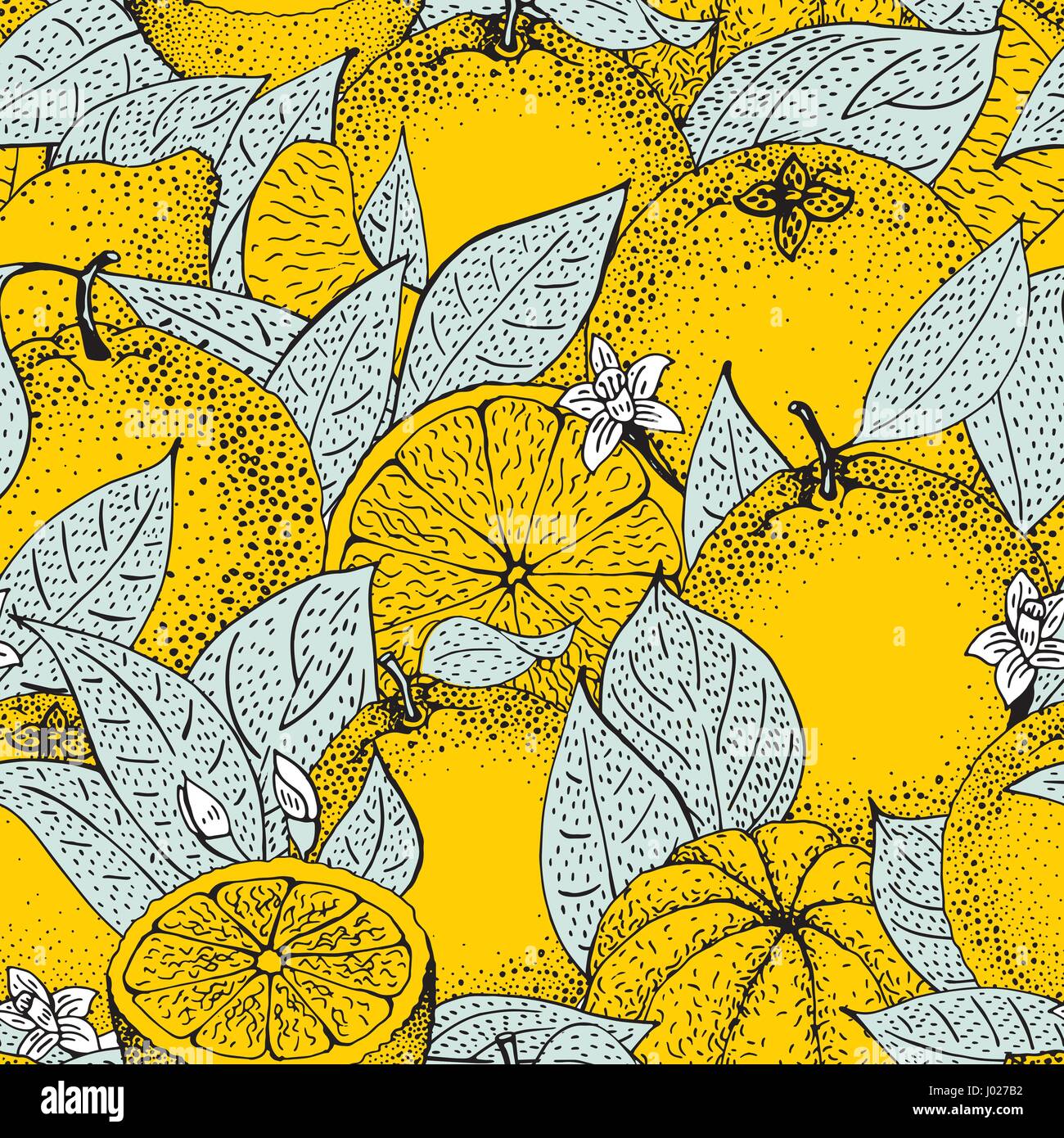 Seamless pattern of hand drawn oranges and slices in sketch style ...