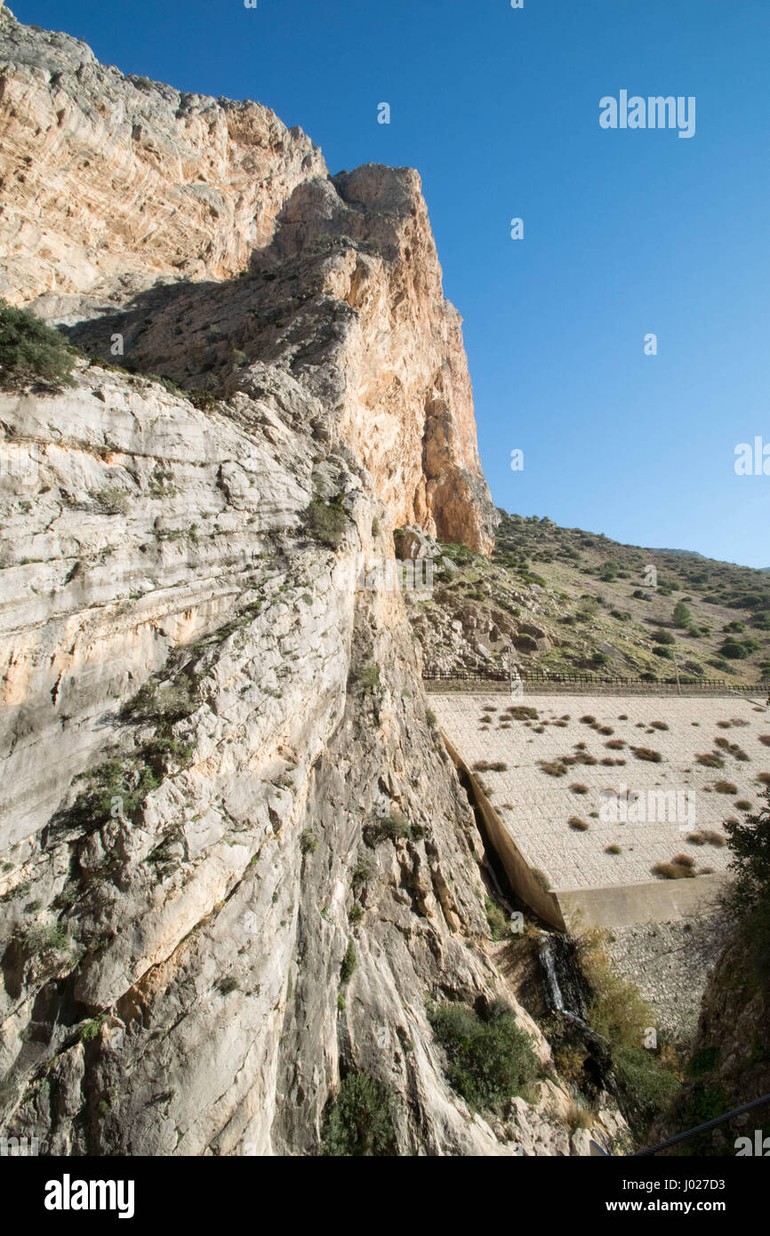 a funky view of the canyon at El Camino Del Rey, Spain Stock Photo