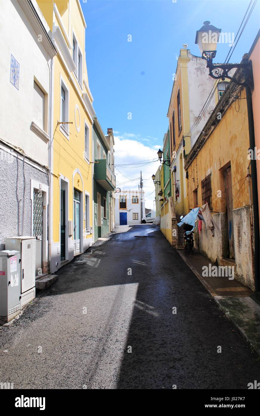 A narrow street in Peniche, Portugal Stock Photo