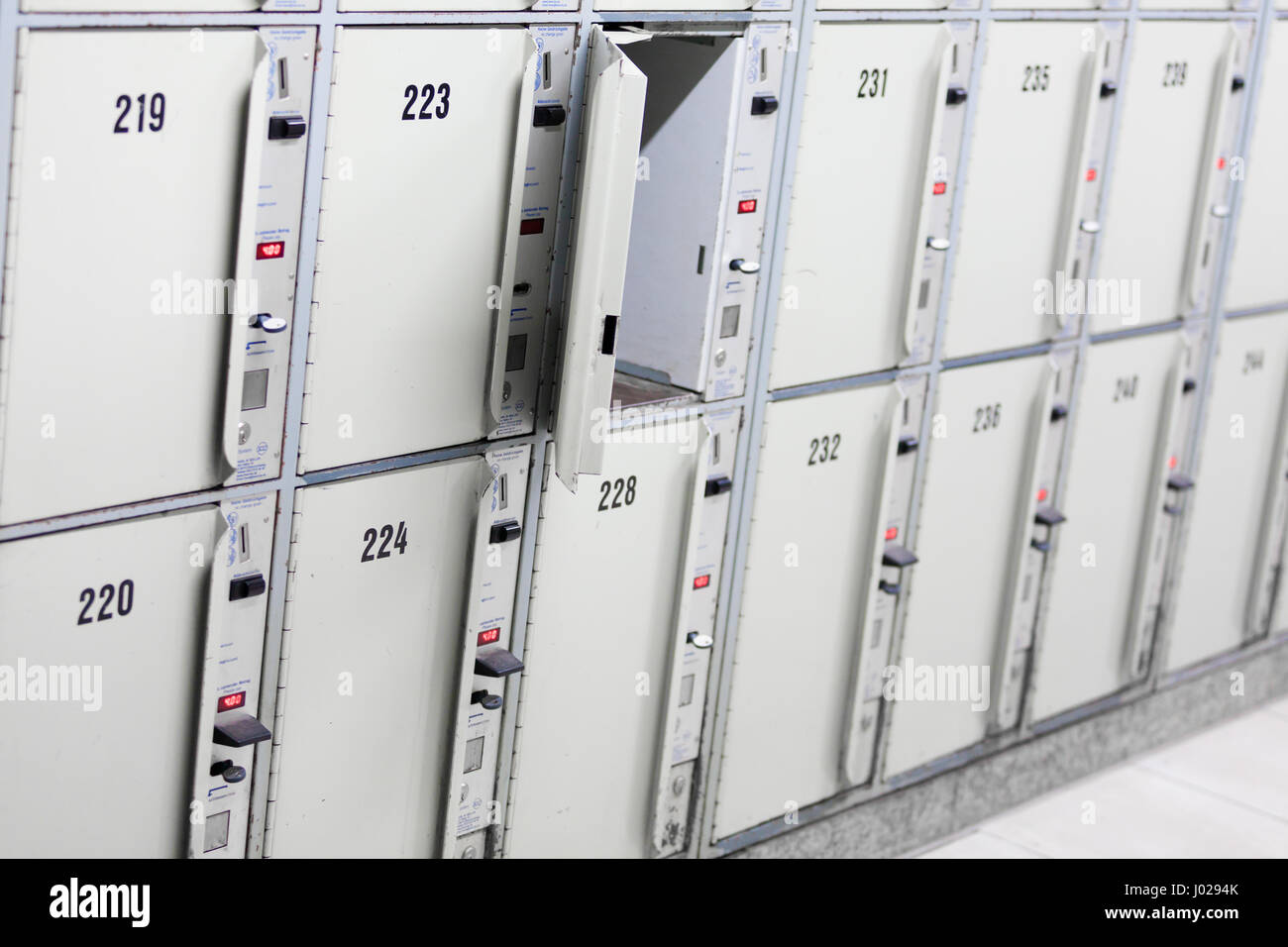 Lockers cabinets in a locker room. lockers at a railway station Stock Photo