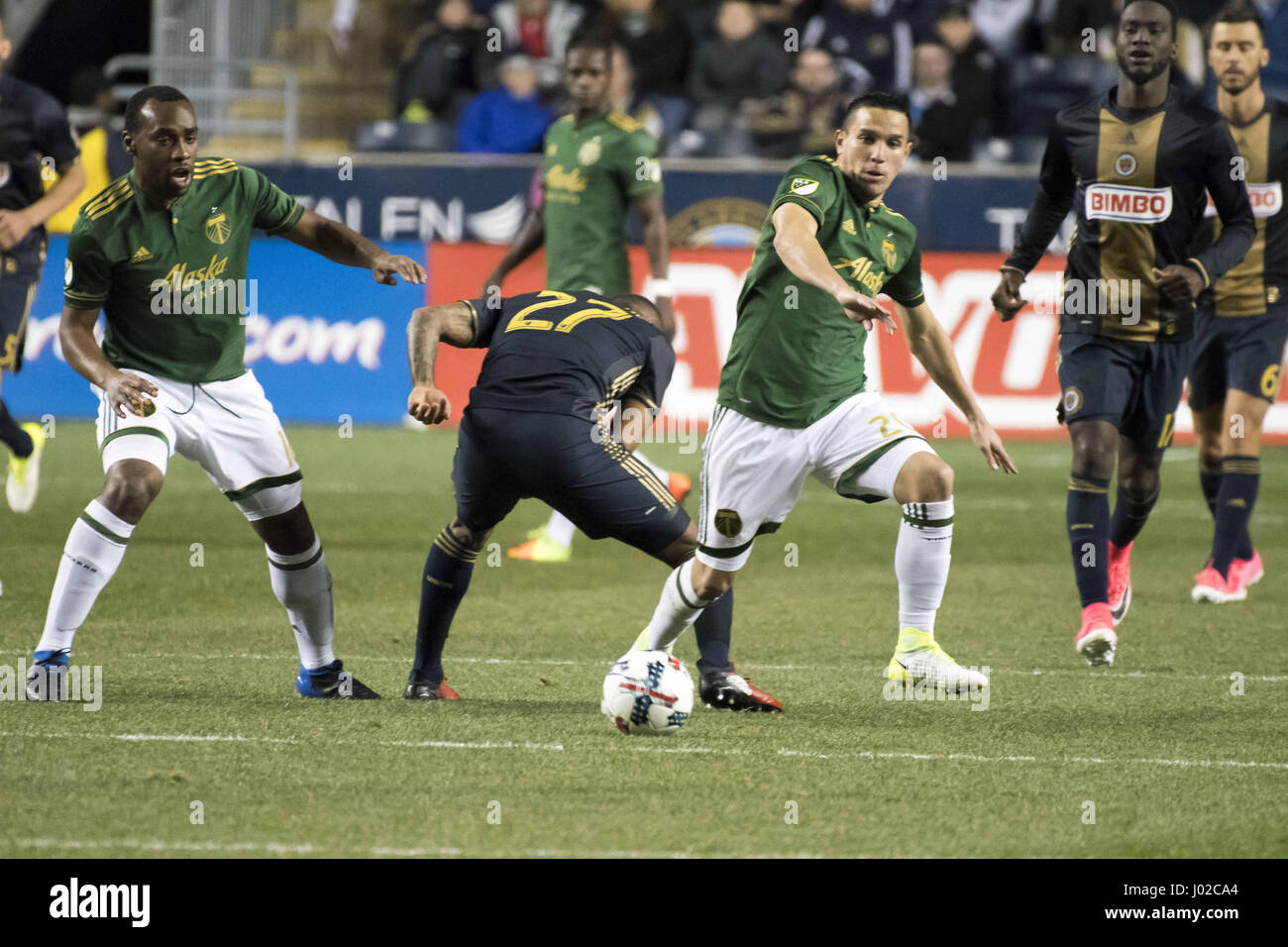 Chester, Pennsylvania, USA. 8th Apr, 2017. Portland Timbers midfielder, DAVID GUZMAN, (20), in action against the Philadelphia Union, at Talen Energy stadium in Chester Pa Credit: Ricky Fitchett/ZUMA Wire/Alamy Live News Stock Photo