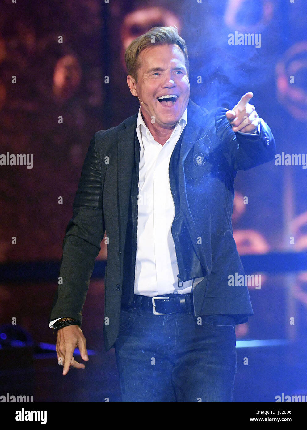 Cologne, Germany. 08th Apr, 2017. Judge Dieter Bohlen seen during the first live show of the 14th season of the talent show 'Deutschland sucht den Superstar' (lit. Germany is looking for the superstar) by television broadcaster RTL in Cologne, Germany, 08 April 2017. Photo: Henning Kaiser/dpa/Alamy Live News Stock Photo