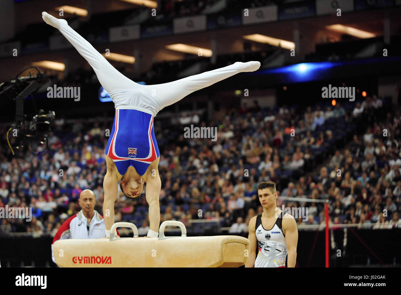 London, UK. 8th April, 2017. Sam Oldham (GBR) practicing on the Pommel