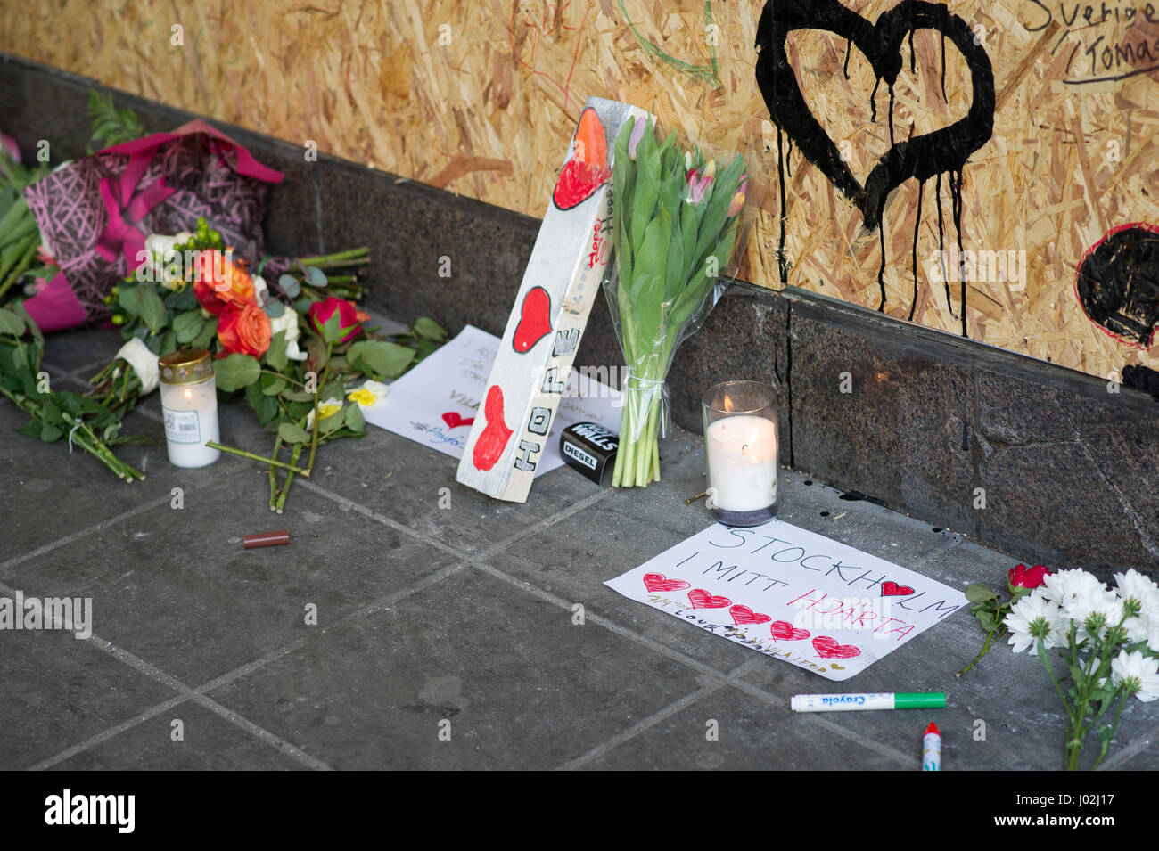 Stockholm, Sweden, April 9th, 2017. Early sunday morning and two days after the terrorist attack at Drottninggatan Stockholm, Sweden. Credit: Barbro Bergfeldt/Alamy Live News Stock Photo