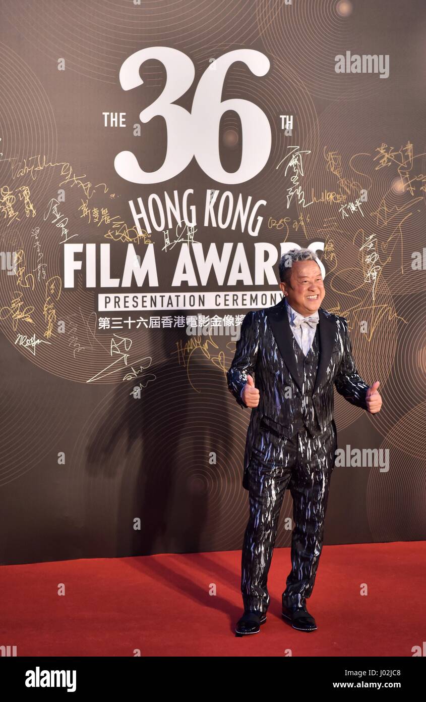 Hong Kong, China. 9th Apr, 2017. Actor Eric Tsang poses on the red carpet during the 36th Hong Kong Film Awards in Hong Kong, south China, April 9, 2017. Credit: Wang Xi/Xinhua/Alamy Live News Stock Photo