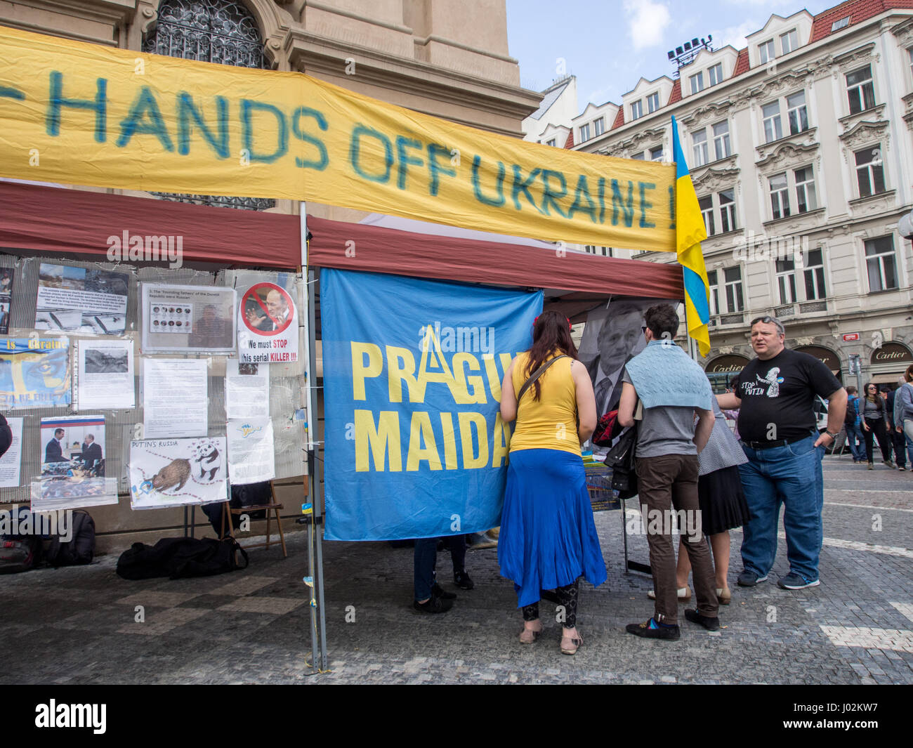 Prague, Czech Republic. 9th April, 2017. Prague Maidan part of the Ukrainian Volunteer Network were taking advantage of the warm weather today and out on the streets of the capitol collecting for humanitarian help back in the Ukraine. And campaigning to bring pressure to stop President Putin from attacks. Credit: Veteran Photography/Alamy Live News Stock Photo