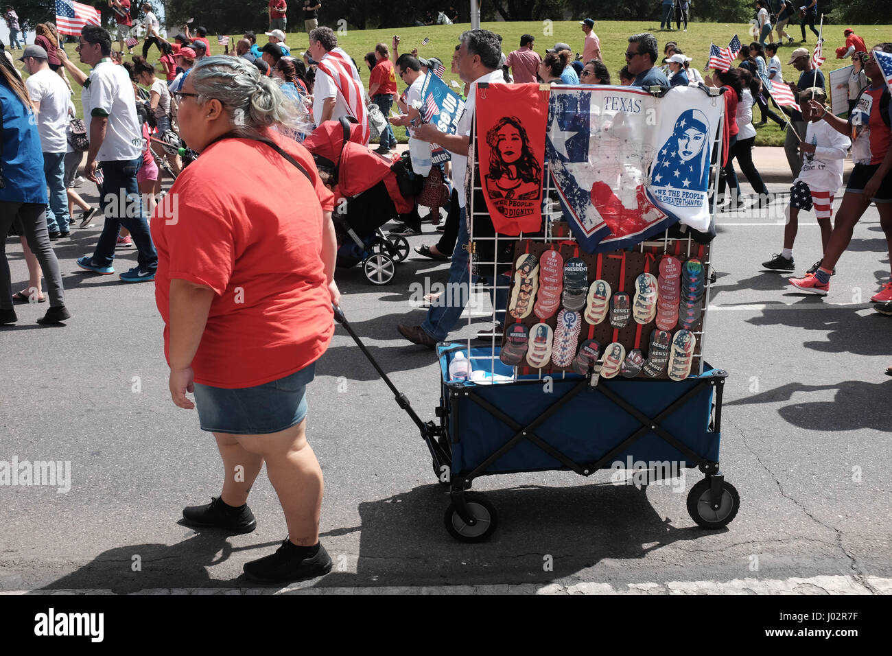 Dallas, Texas. 9th April, 2017. Thousands of marchers line the streets of Dallas in support of imigration reform. Keith Adamek/Alamy Live News Stock Photo