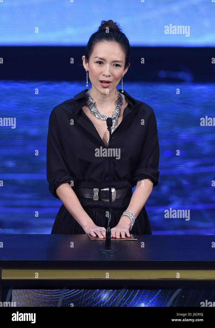 Hong Kong, China. 9th Apr, 2017. Actress Zhang Ziyi attends the 36th Hong Kong Film Awards presentation ceremony in Hong Kong, south China, April 9, 2017. Credit: Wang Shen/Xinhua/Alamy Live News Stock Photo