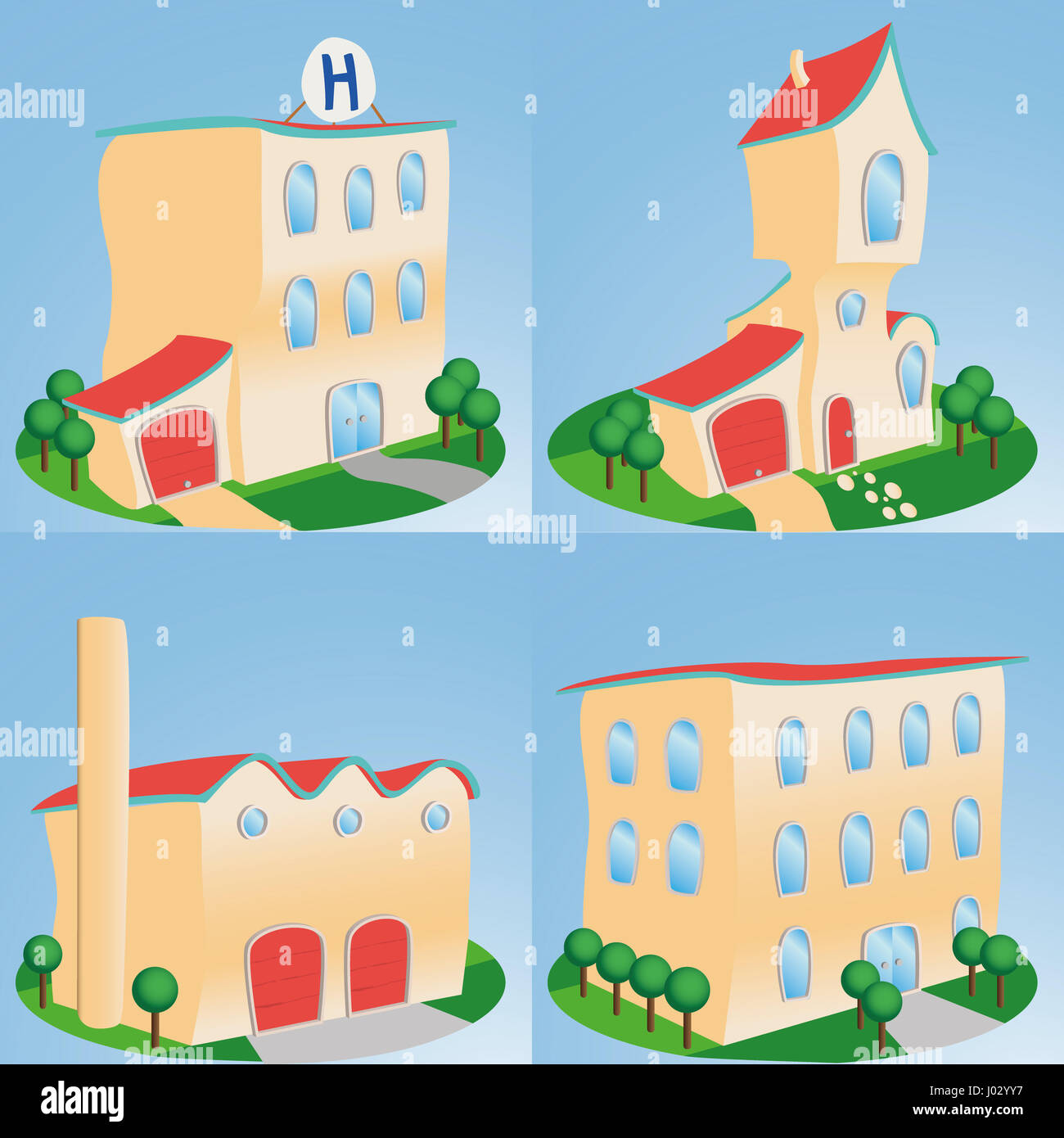 Cartoon style buildings Stock Photo