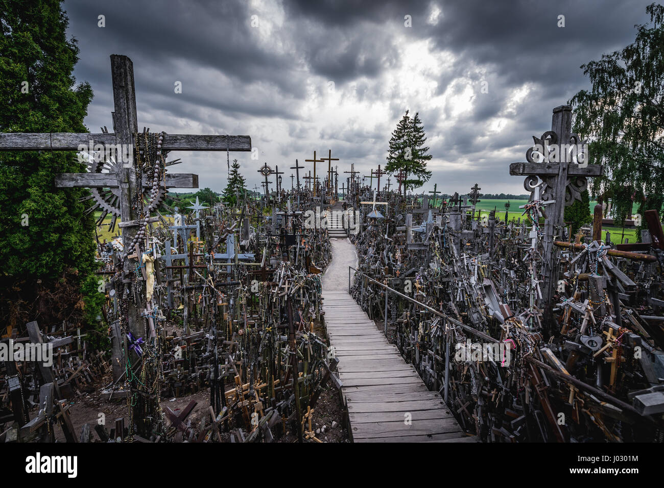 Path on Hill of Crosses in Lithuania Stock Photo