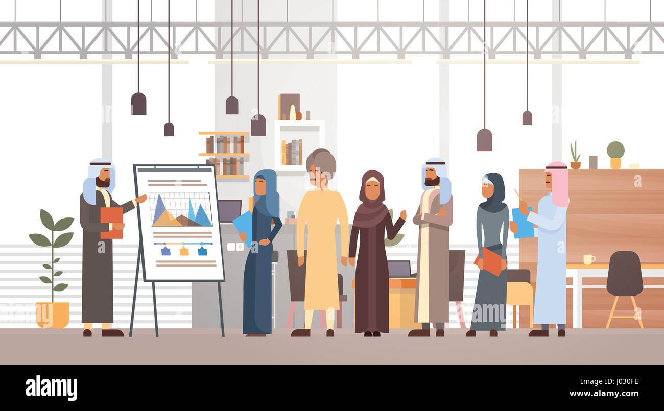 Arab Business People Group Presentation Flip Chart Finance, Arabic