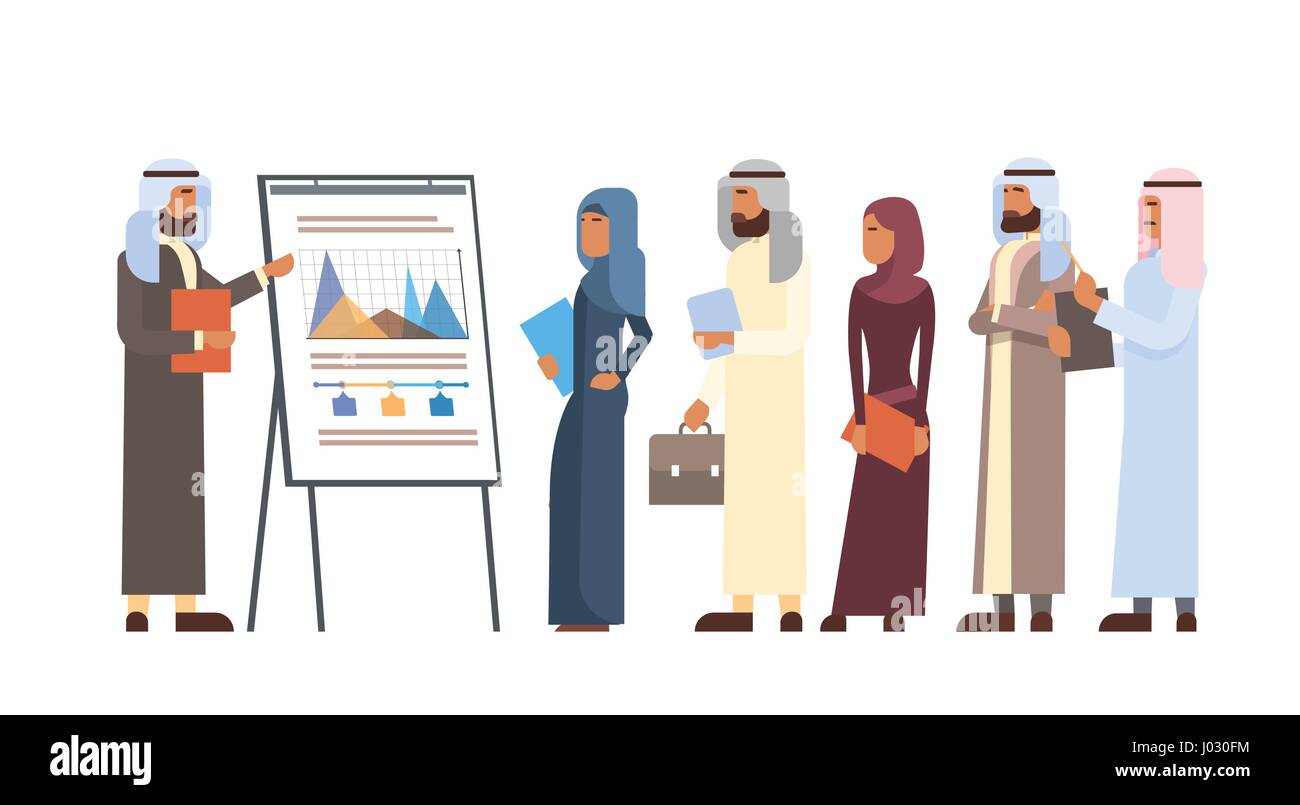 Arab Business People Group Presentation Flip Chart Finance, Arabic