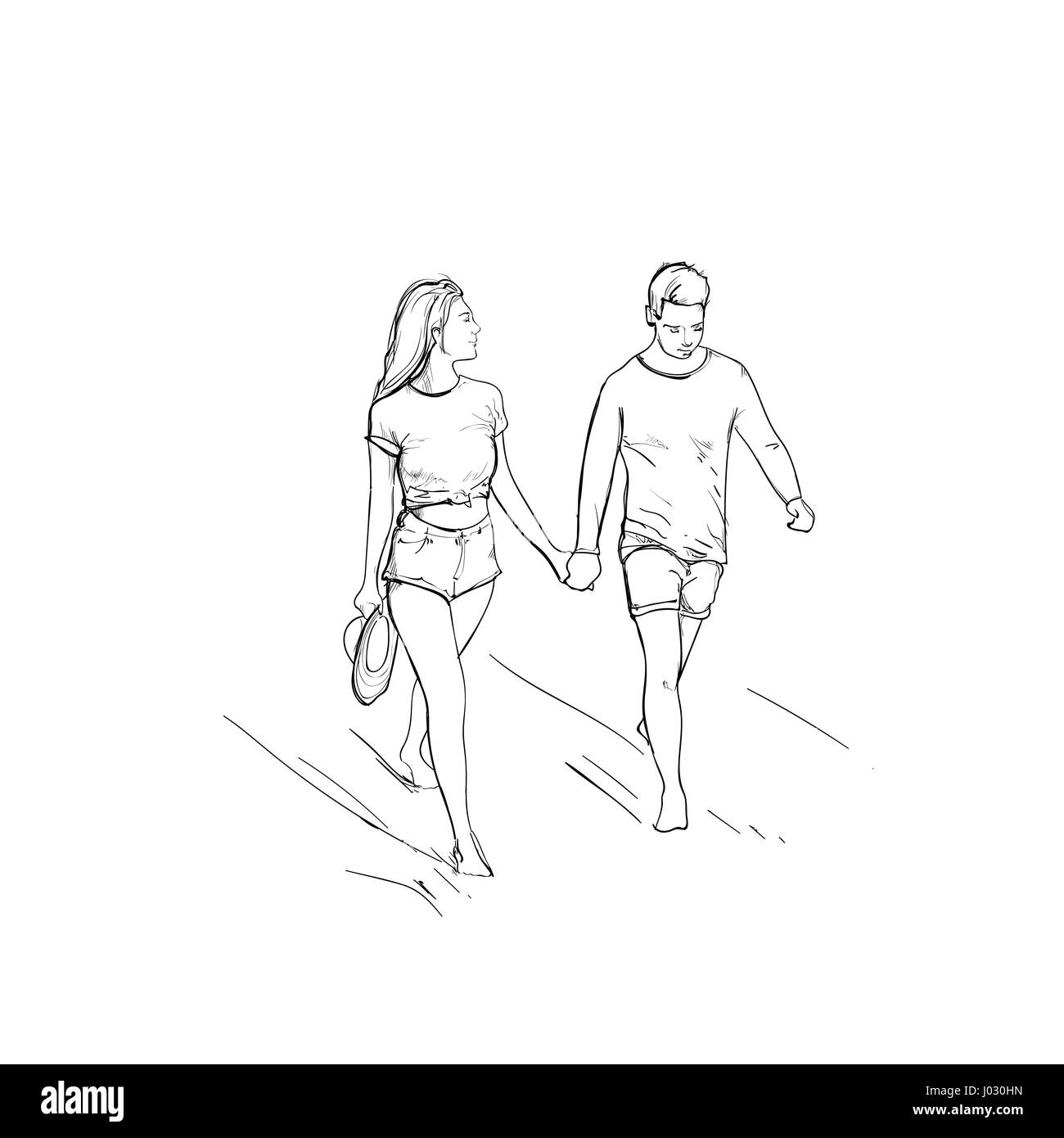 Premium Vector | Sketch of couple students walking along street