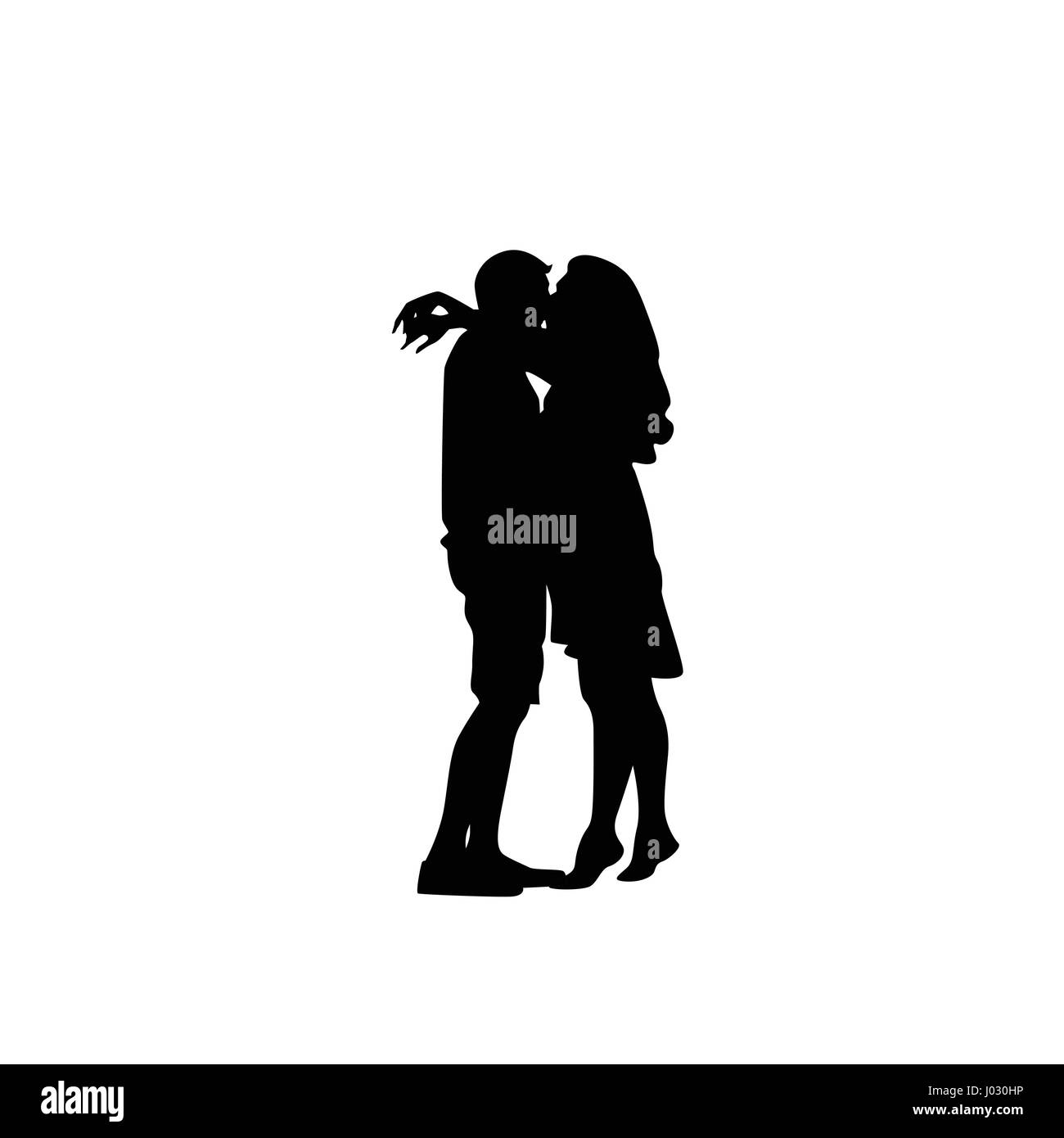 Silhouette Romantic Couple Lovers Embrace Man And Woman Kiss Stock Vector