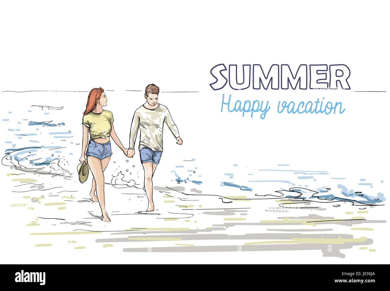 Family walking beach hands Stock Vector Images - Alamy