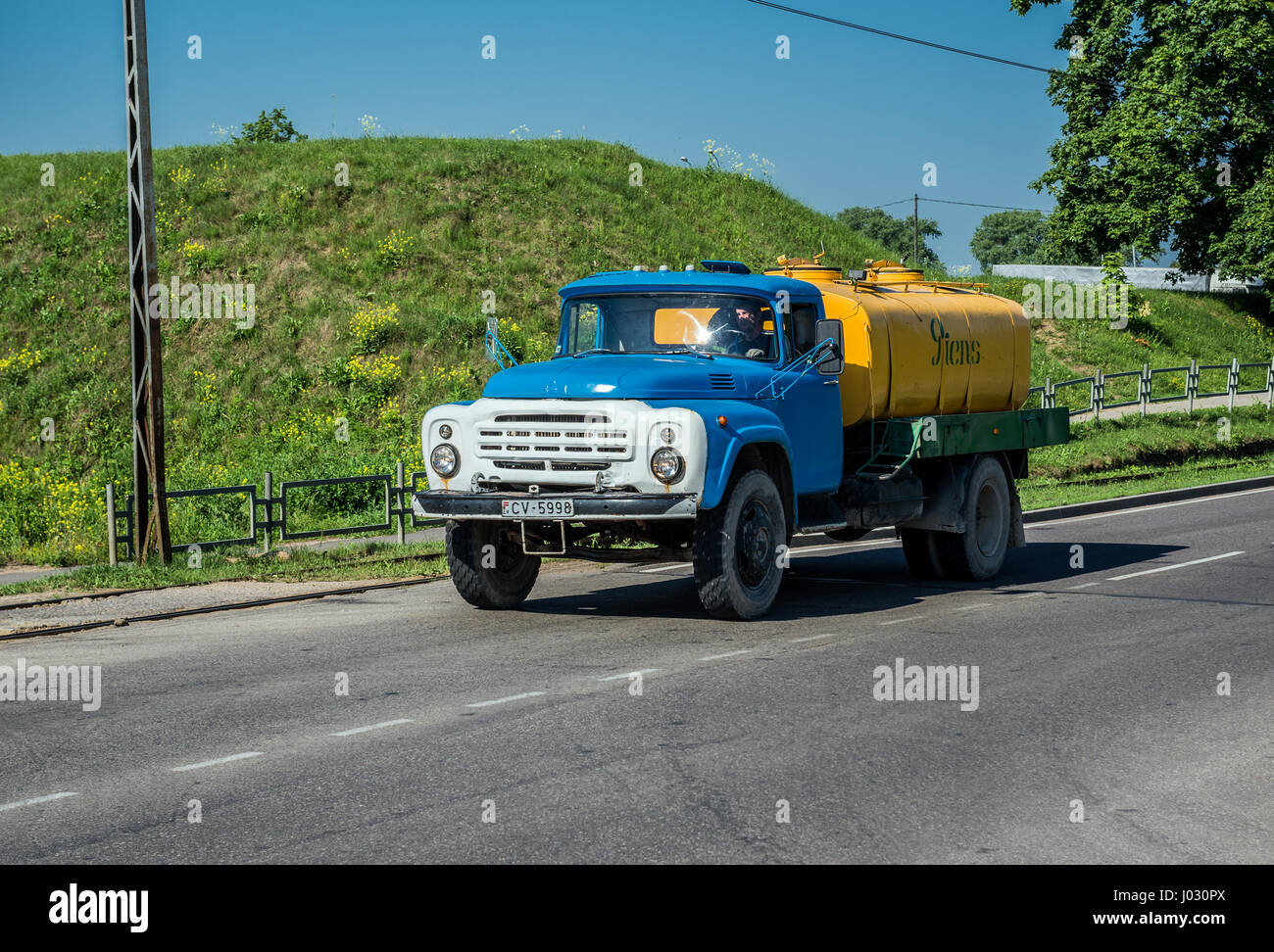 Old Soviet ZiL tanker truck in Daugavpils city, Republic of Latvia Stock Photo