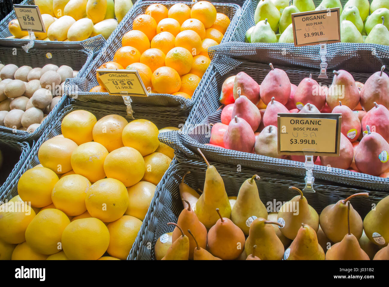 Fresh Fruit on Display for Purchase Stock Photo