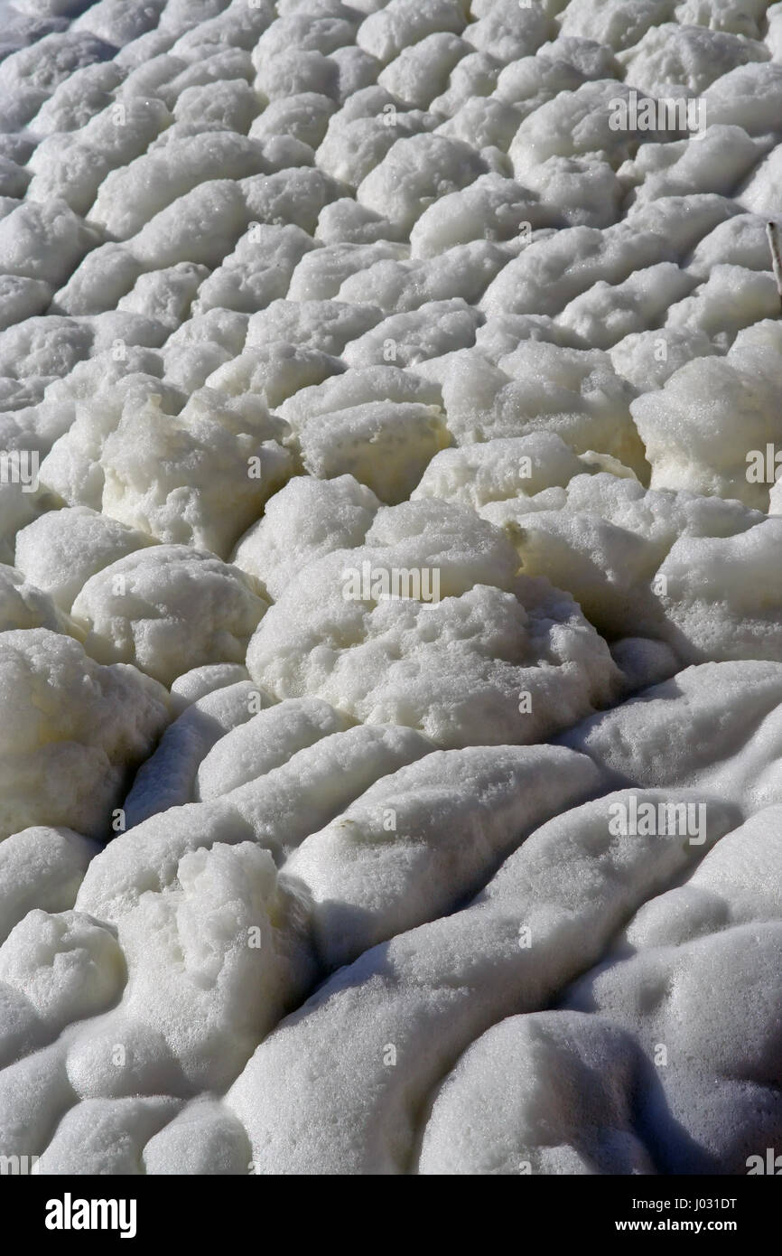 Foam on the Lake water. Dirt foam on the lake. Stock Photo