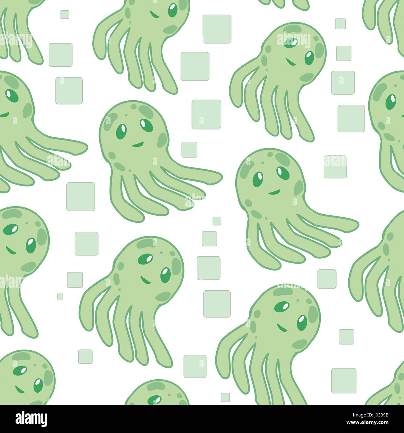 Cute happy jellyfish cartoon character seamless pattern sea animal ...