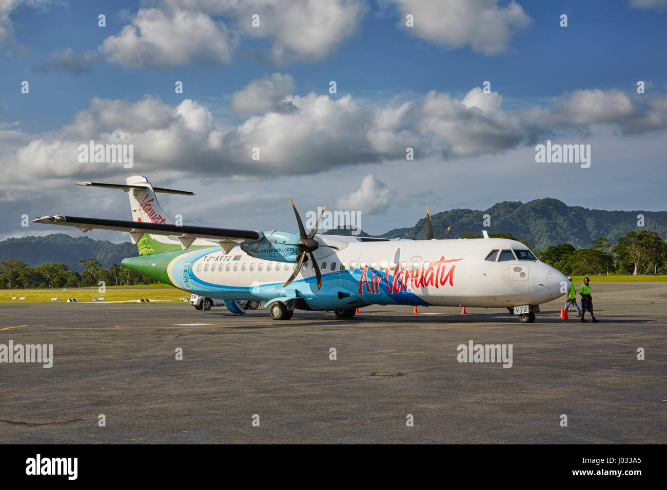 Air Vanuatu plane ATR-72, Efate Island, Vanuatu Stock Photo