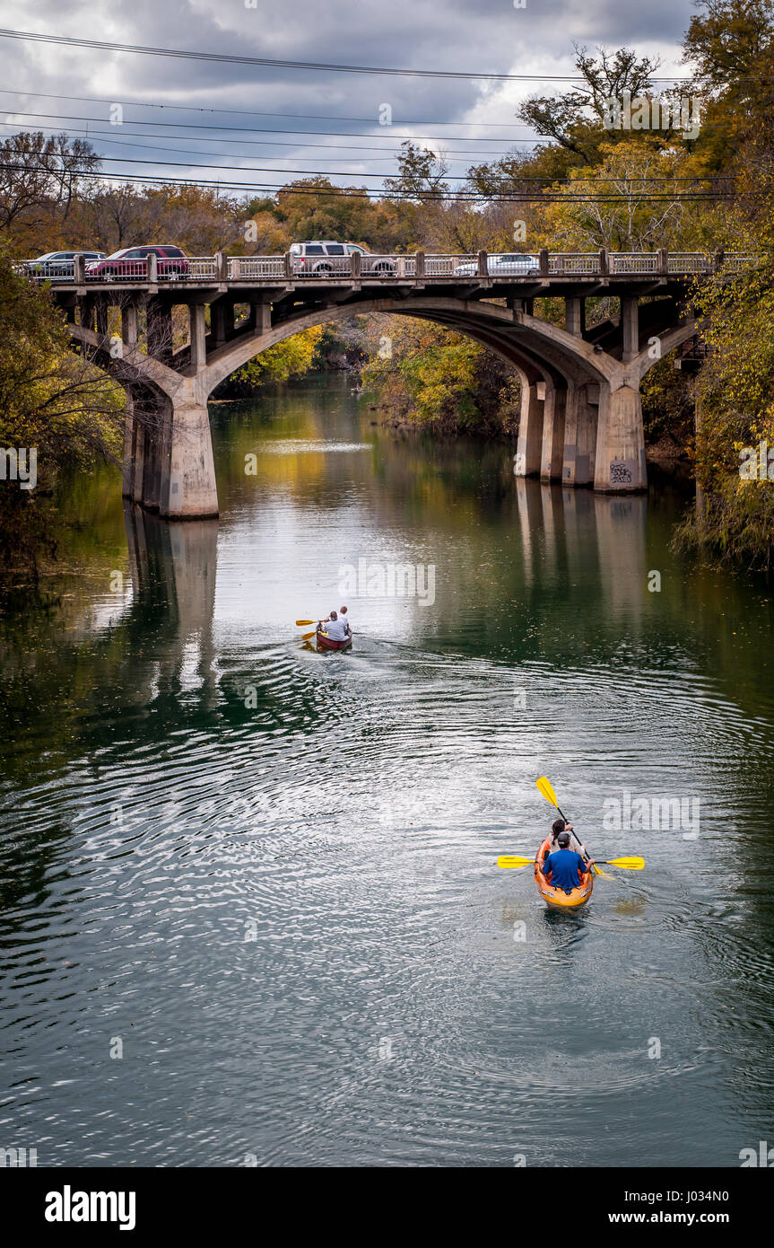People kayaking at Lady Bird Lake, Austin, Texas Stock Photo