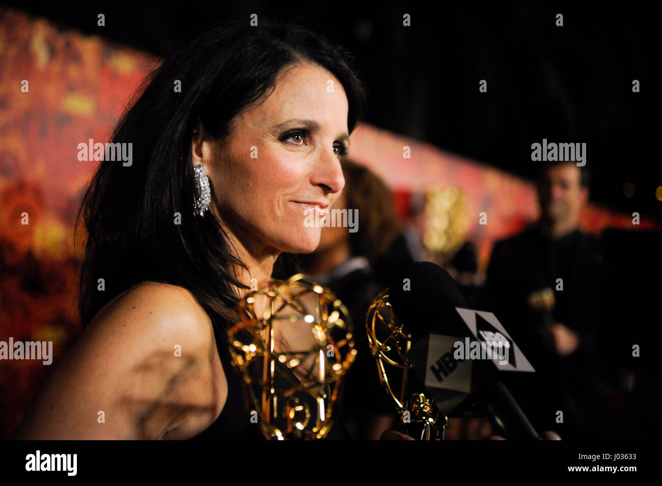 Julia Louis-Dreyfus does an interview with HBO at HBO's 2015 Emmy After Party at the Pacific Design Center on September 20th, 2015 in Los Angeles, California. Stock Photo