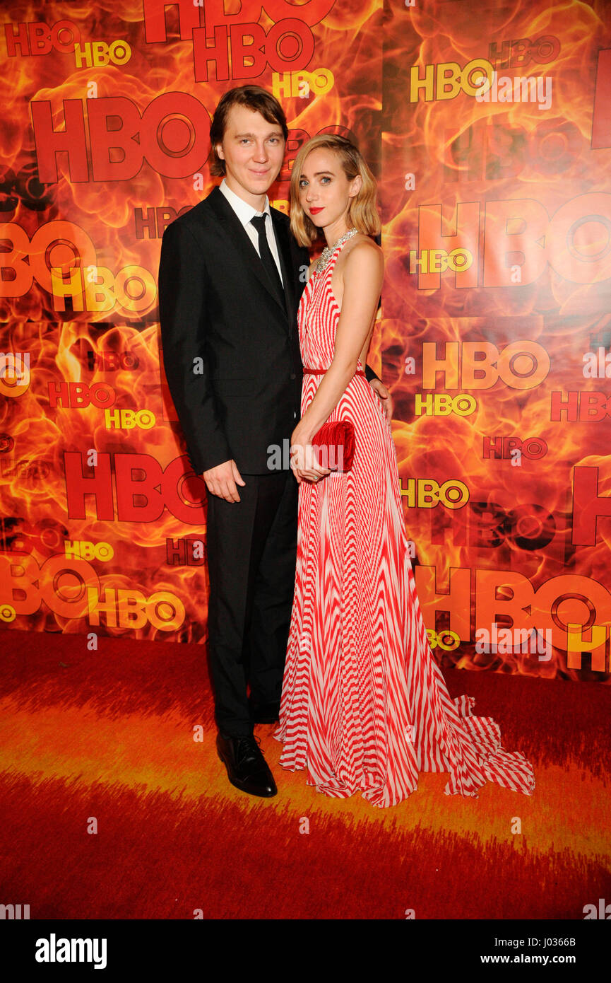 Paul Dano and Zoe Kazan (r) attends HBO's 2015 Emmy After Party at the Pacific Design Center on September 20th, 2015 in Los Angeles, California. Stock Photo