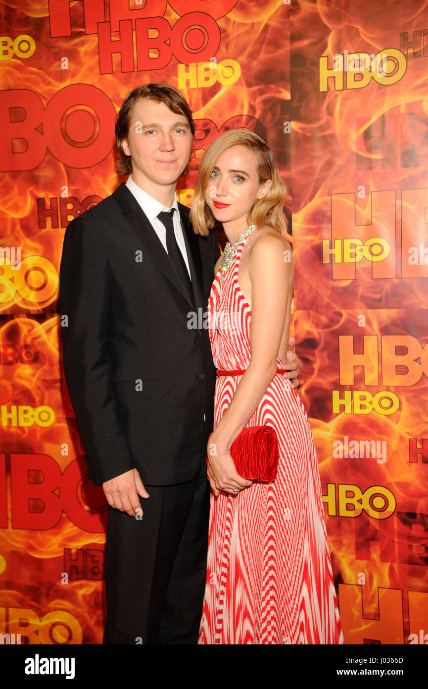 Paul Dano and Zoe Kazan (r) attends HBO's 2015 Emmy After Party at the Pacific Design Center on September 20th, 2015 in Los Angeles, California. Stock Photo