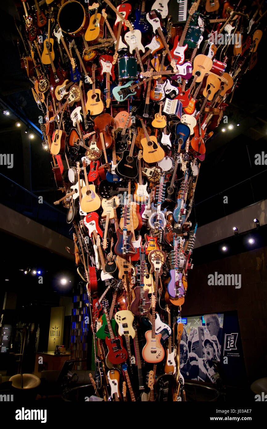 SEATTLE, WASHINGTON, USA - JAN 23rd, 2017: The Roots and Branches Sculpture at the EMP Museum is composed of nearly 700 instruments Stock Photo