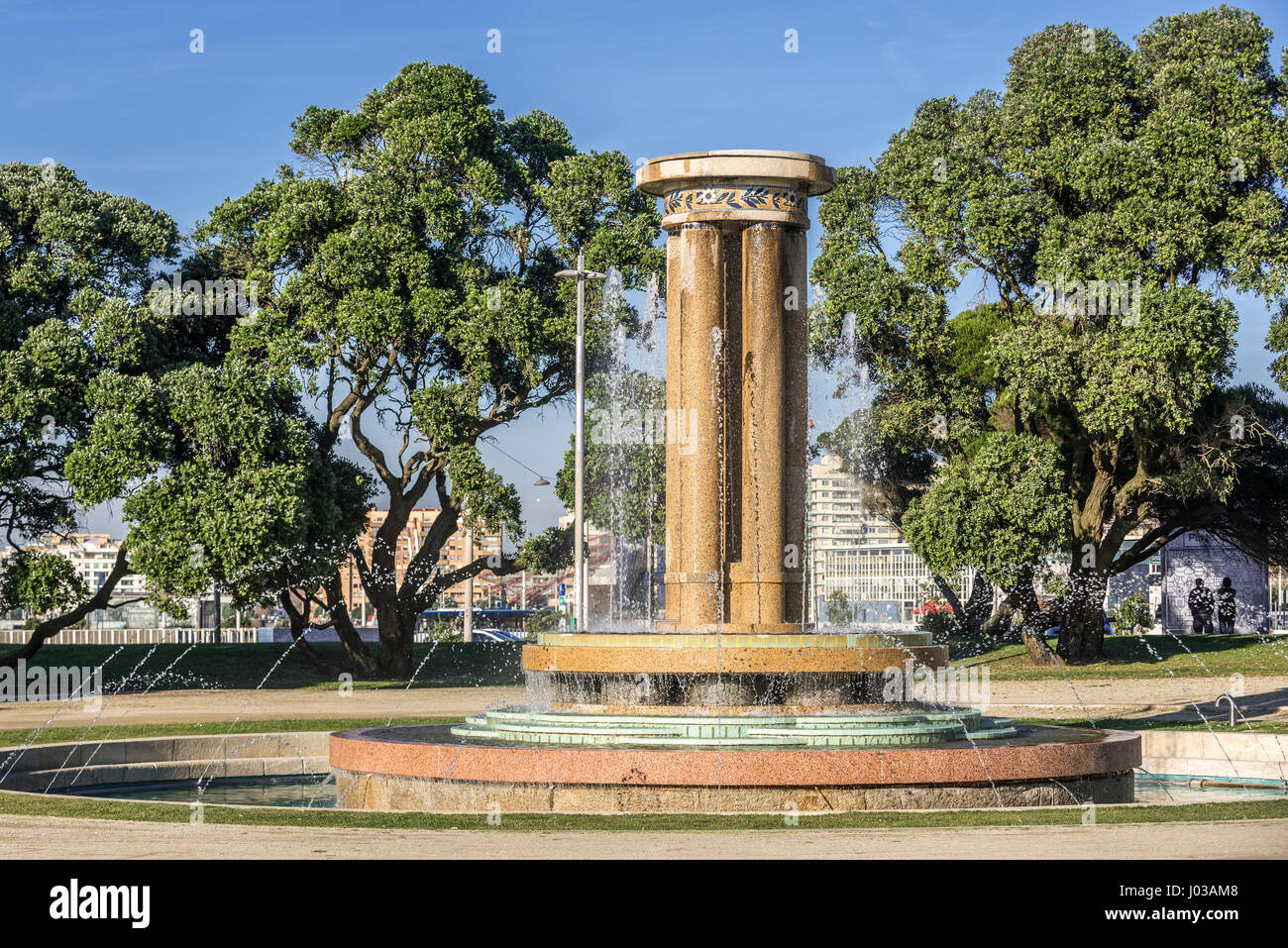 Fountain in park next to Montevideo Avenue in Nevogilde civil Parish of Porto city, second largest city in Portugal Stock Photo