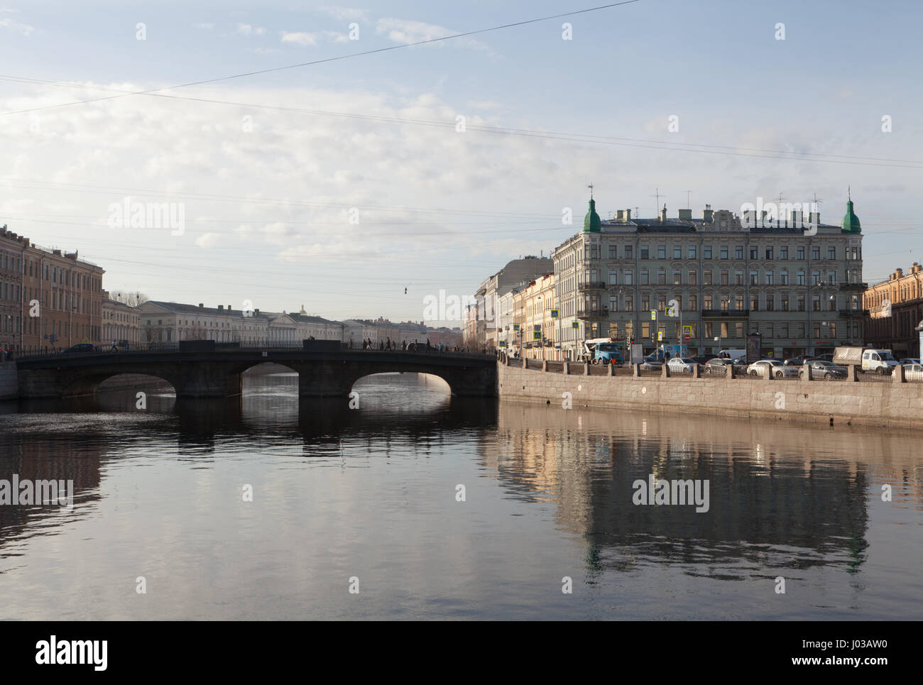The Belinsky Bridge and Fontanka River at the morning, St. Petersburg, Russia. Stock Photo