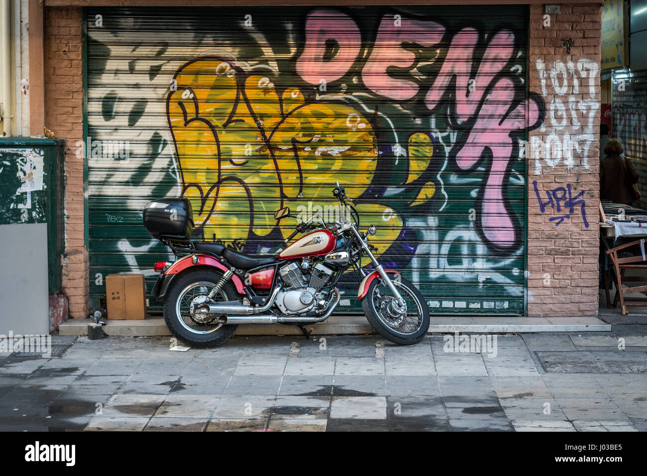 Yamaha Virago motorcycle Omonoia Square in Athens city, Greece Stock Photo