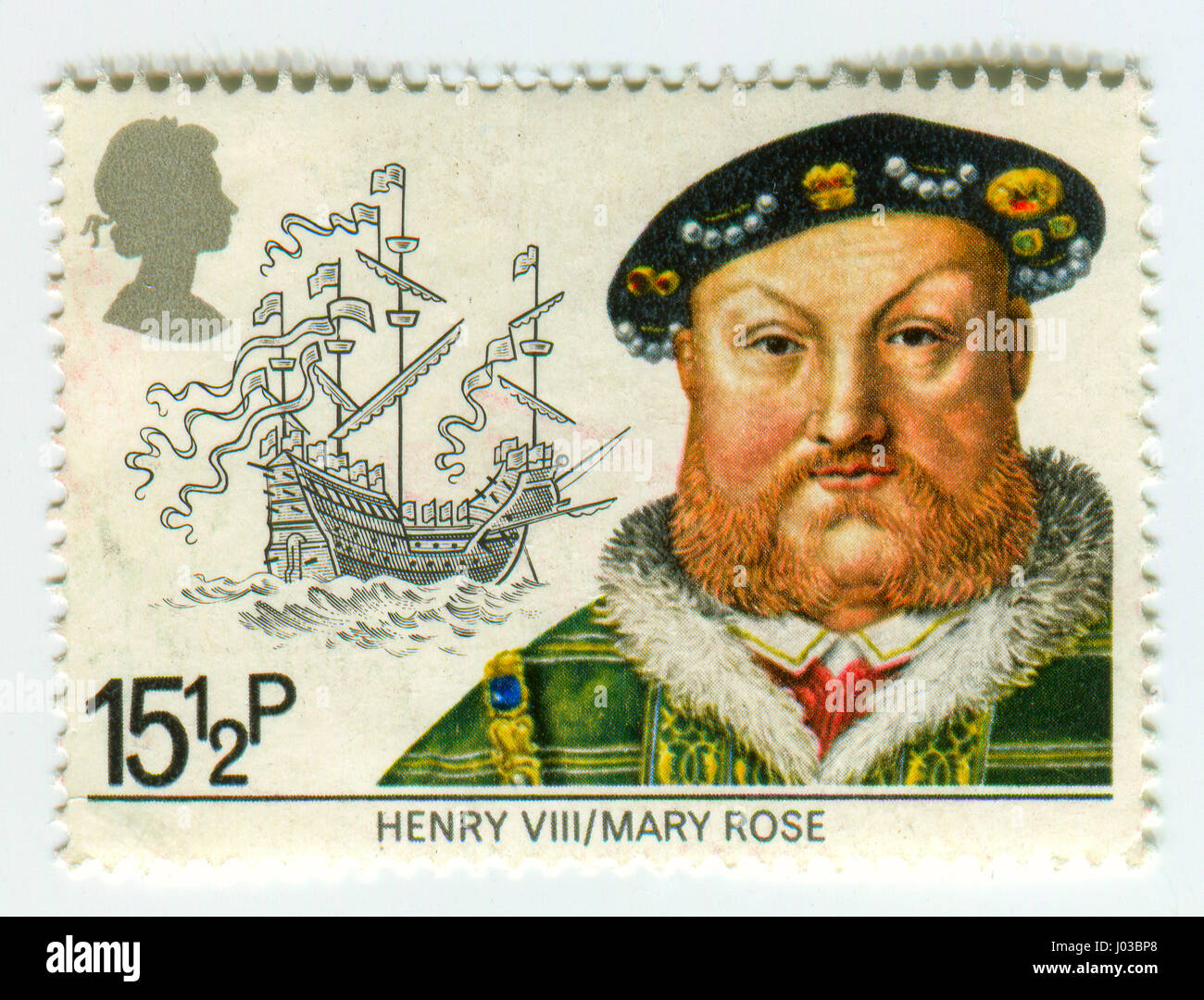 GOMEL, BELARUS, APRIL 9, 2017. Stamp printed in UK shows image of  The Henry VIII (28 June 1491 - 28 January 1547) was King of England from 21 April 1 Stock Photo
