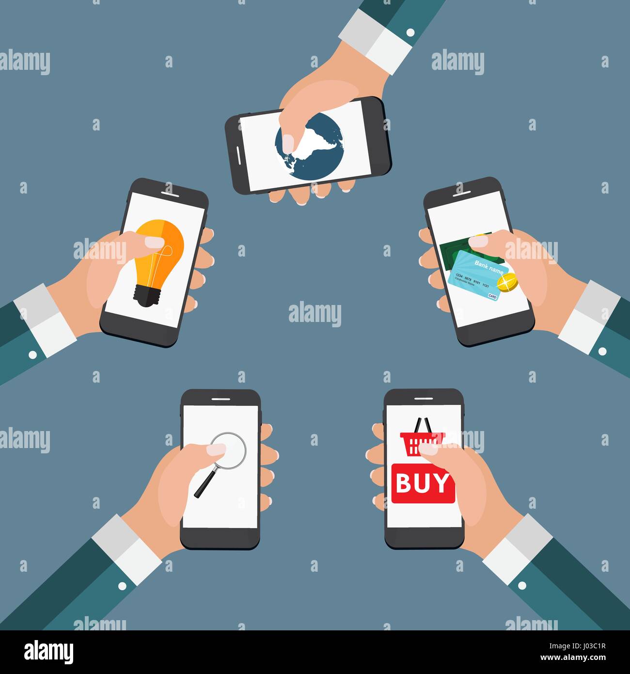 Mobile Apps Concept Online Business, Shopping, E-Commerce in Mod Stock Vector