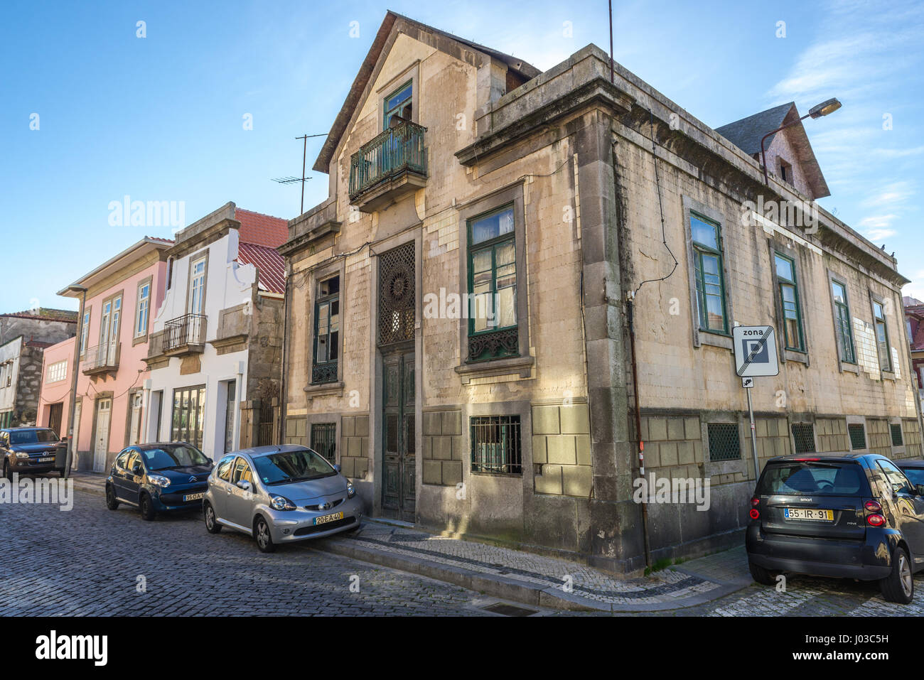 Old town houses in Matosinhos city, bordered with Porto, part of Grande Porto subregion in Portugal Stock Photo