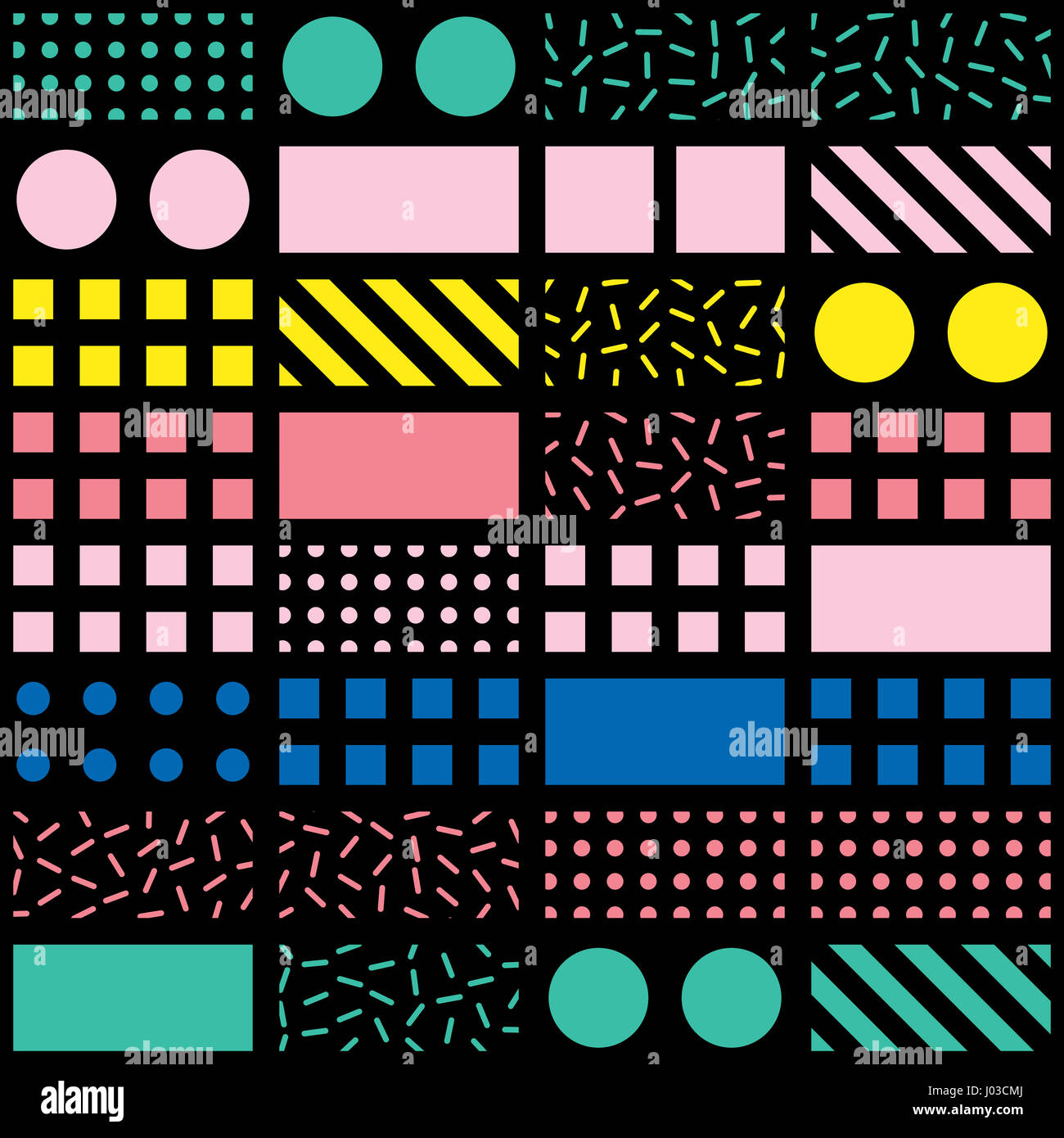 90s Block Pattern Colorful bold bright seamless pattern. Trendy design in 80-90s style ...