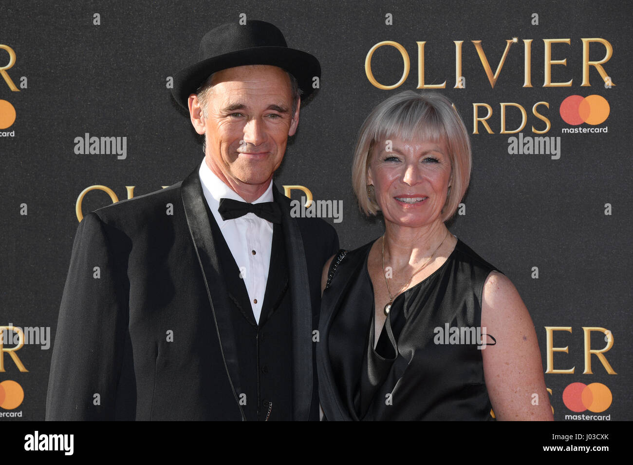 Mark Rylance and Claire van Kampen attending the Olivier Awards 2017, held at the Royal Albert Hall in London. Stock Photo