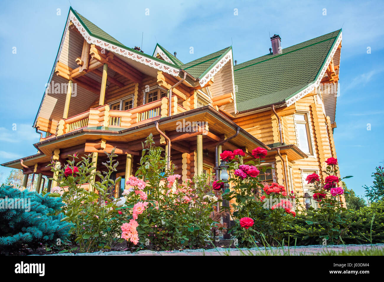 summer garden and wooden house Stock Photo - Alamy