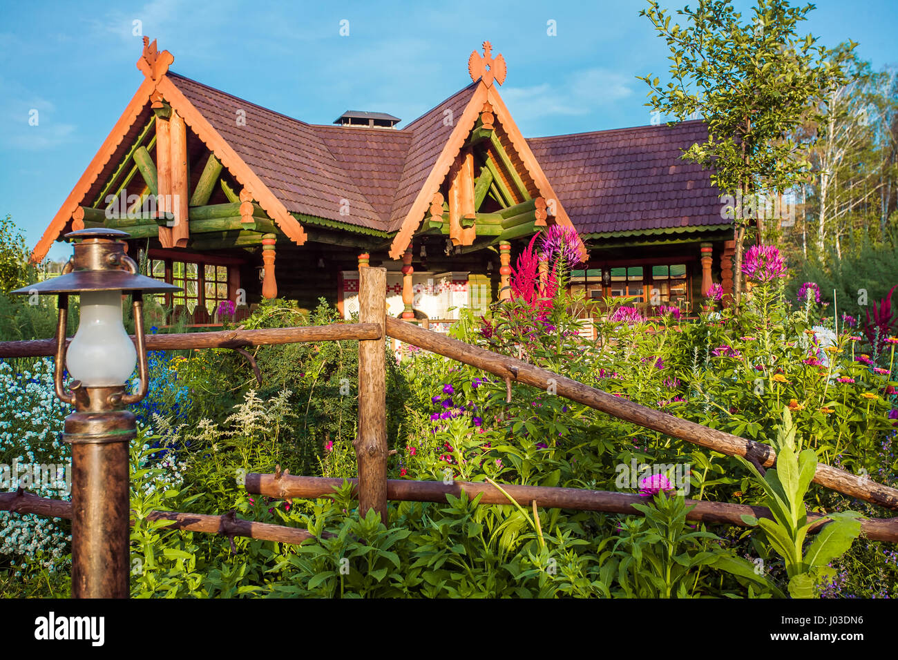 summer garden and wooden house Stock Photo - Alamy