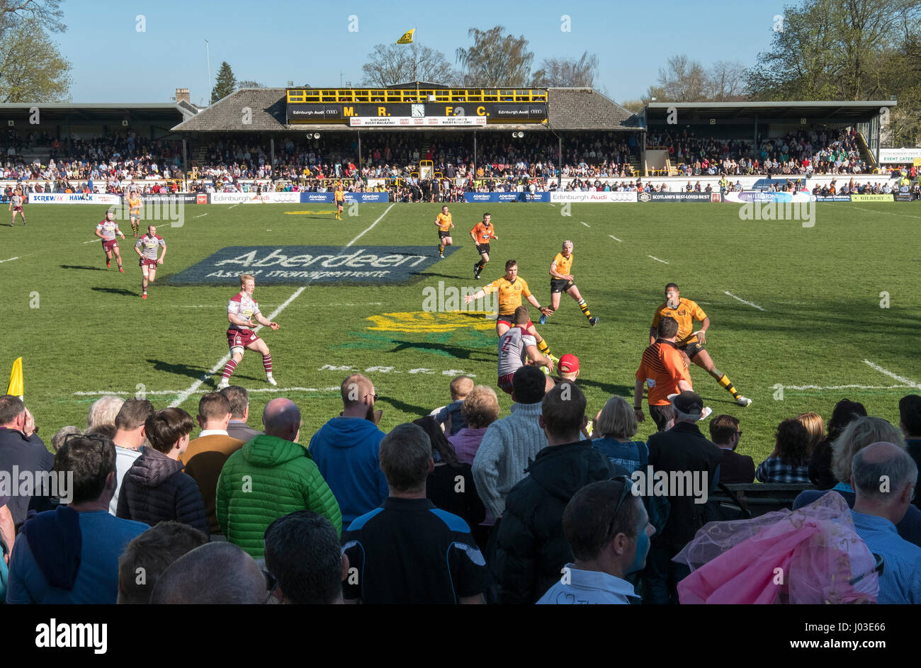 A large crowd watch the 2017 Aberdeen Asset Melrose Sevens at the Greenyards, Melrose, Scottish