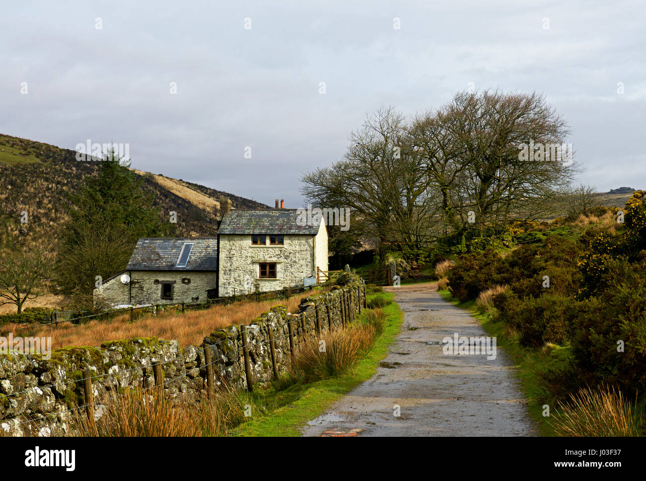 Farmhouse near Two Bridges, Dartmoor, Devon, England UK Stock Photo
